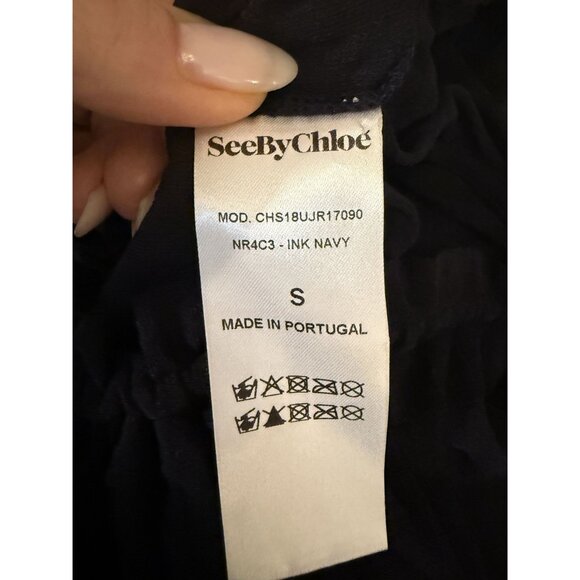 See by Chloe Gauzy Layered Tiered Shift Dress Ink Navy Blue Size S [jb] - Picture 6 of 7